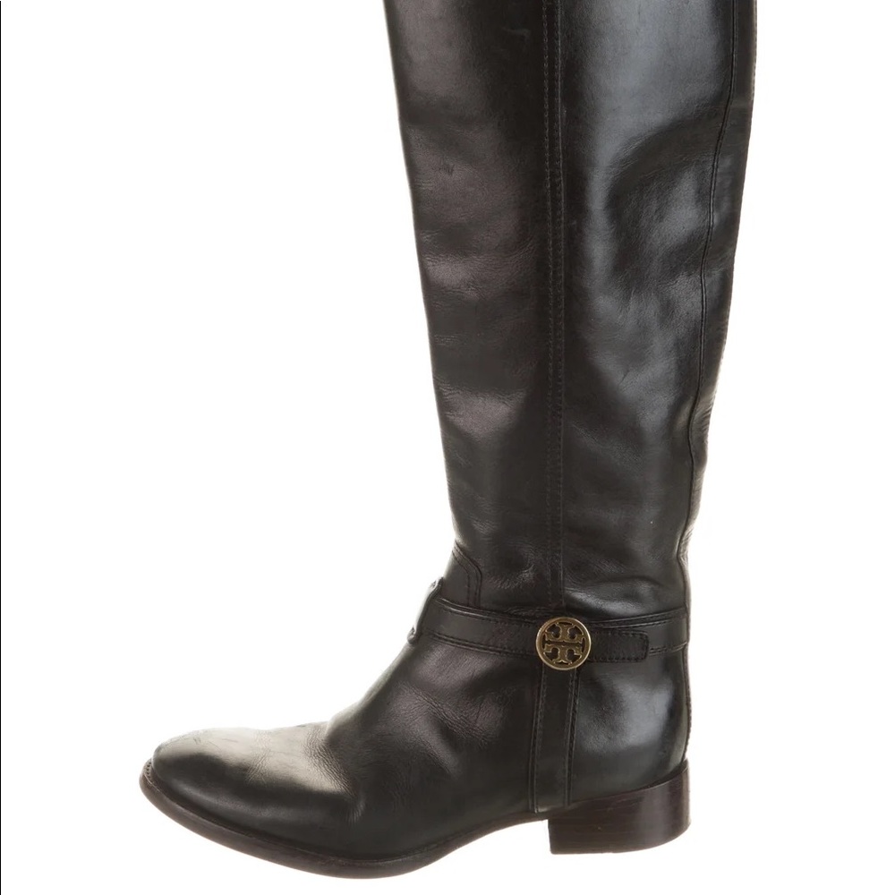 Tory Burch Signature Logo Black Riding Boots